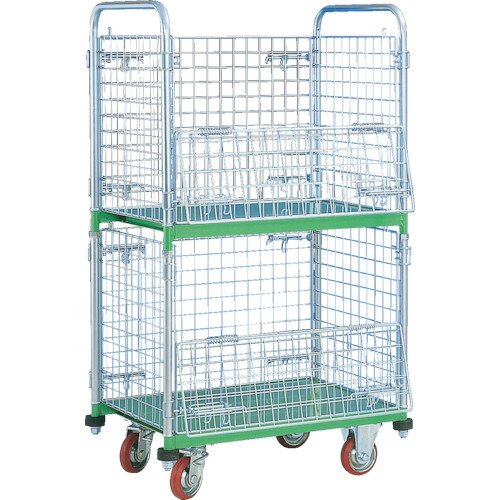 【送料別途】【直送品】カンベ メッシュパックロール標準2段タイプ 四方囲い棚板付き 664B