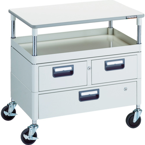 【送料別途】【直送品】TRUSCO ツールワゴン フェニックスワゴン 省音 750X500 H740 引出付 天板付 ホワイト PEW-771VWT-W