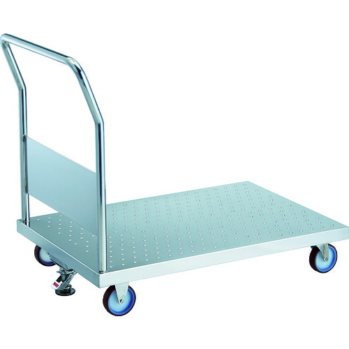 【送料別途】【直送品】TRUSCO オールステンレス製運搬車 エンボス天板台車 (固定ハンドル・ナイロンウレタン車輪) 800×450×850 ストッパー付 AS-EM3-100NU-S 94,558円