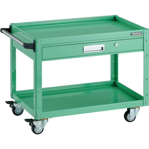 TRUSCO 鷲手押し車 750×500 2段引出付 ウレタン4輪自在 若い衆緑であること EGW-672V2UJ-YG