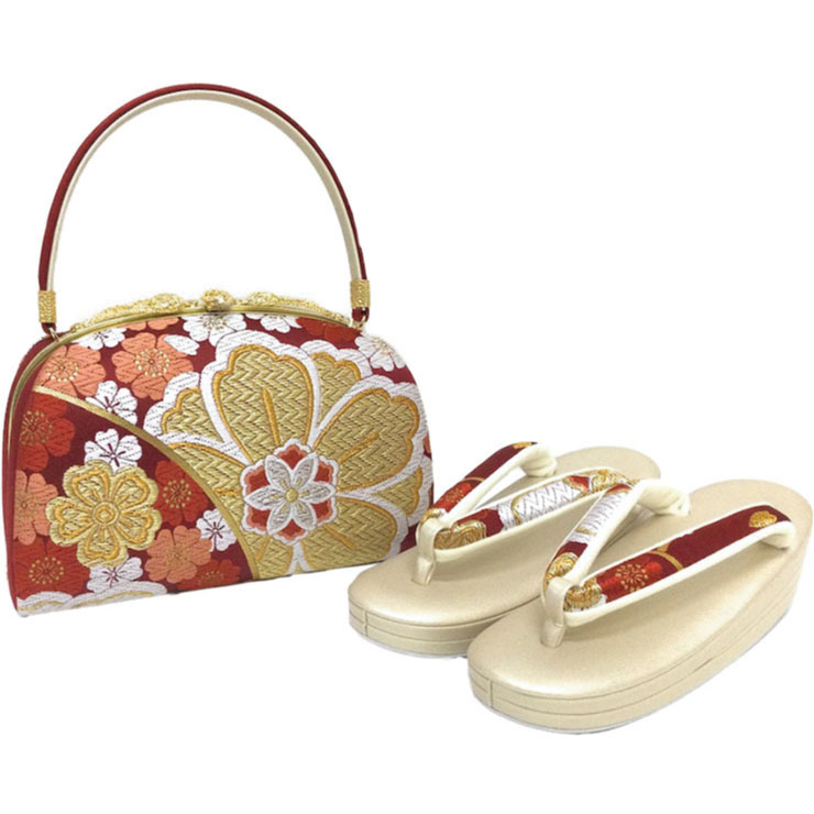 草履バッグセット Mサイズ 赤 金 桜 振袖 l510005455-1|着物と寝具専門店【久五郎】