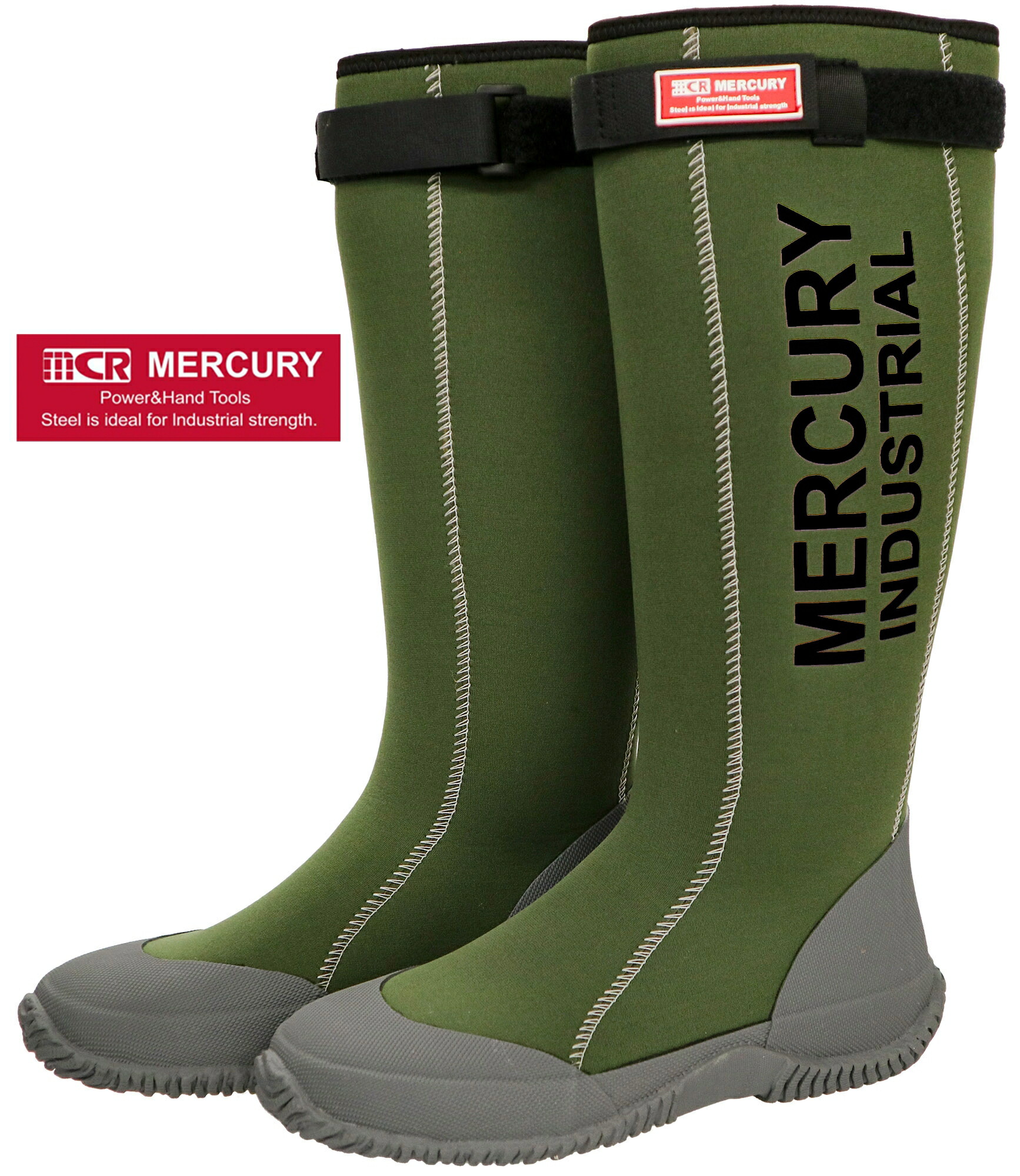 (弘進ゴム　マーキュリー) ネオプレンブーツカーキ（B0366AD）MCR NEOPRENE BOOTS 23.5-28.5cm 先芯なし(長靴)レインブーツ