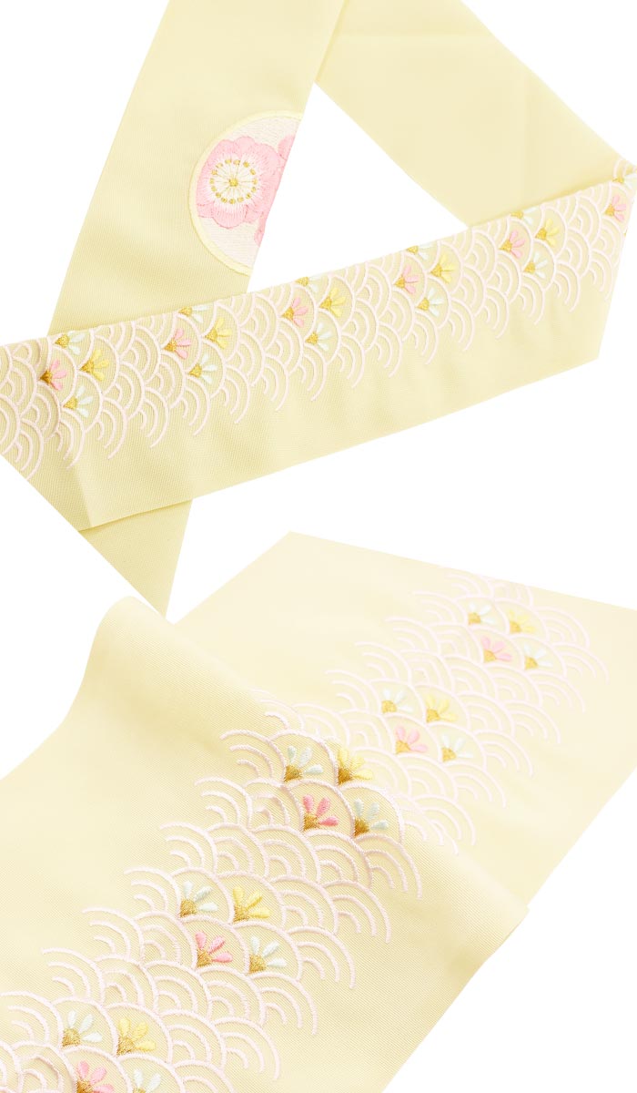 桃色淡蓝色黄色棣棠红黑半领子haneri长袖和服成人仪式全9色日本制造