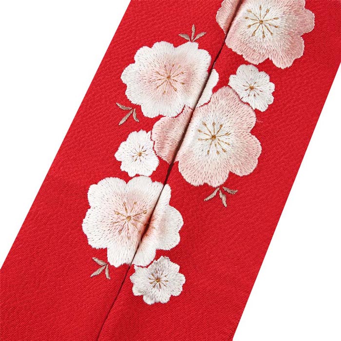 楽天市場 送料無料 半衿 振袖 着物 おしゃれ 半襟 刺繍 赤色 桜柄 正絹 シルク メール便不可 きもの和ネットショップ給前