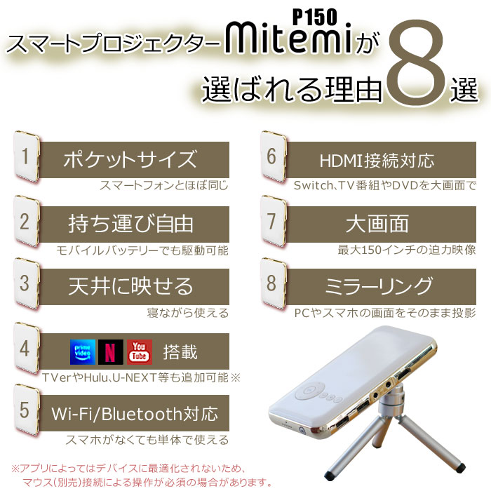 プロジェクター RAMASU 池商 mitemi スマートプロジェクター RA-P150 