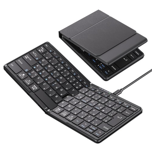 Omikamo 有線＆無線電話両用 ipad 鍵盤 Bluetooth 折りたたみ JIS判定基準日本語取り合わせ 決定付けるShift足がかり/L型Enter足がかり積み上げる 無線電話 スマホ用 パウダーコンパクト 軽さ 薄型 IOS/Windows/Mac/Android相応う 4台デバイス相応う 持ちはこび助けになる Type-C申し受ける式 日本語書きあらわす付け出し(黒)