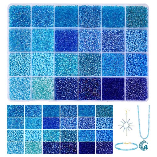 PH PandaHall 24000個 ビーズ手芸 2mm ガラス製 シードビーズ ブルー ガラスビーズ 夏のブレスレット 小さなクラフトビーズ 24色の青 丸形 DIY用品 クラフト 手芸用品 ジュエリー用 アクセサリーパーツ画像