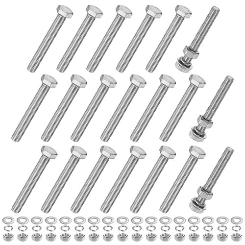 M METERXITY 20セット 六角ボルト ナット 平ワッシャー&ロックワッシャー付き M10x80mm ステンレス製 ボルト&ナットセット 全ねじ 機械/設備用