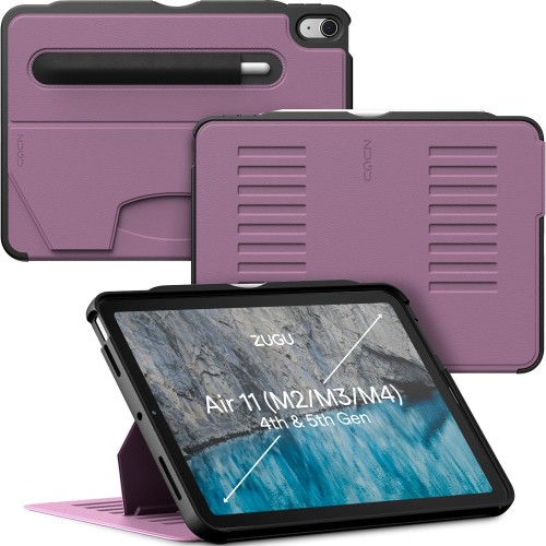 ZUGU CASE iPad Air ケース 11インチ (M4 2026 M3 2025 M2 2024) / 10.9インチ 第5世代 第4世代 (2022 / 2020) 極薄 落下衝撃保護 8段階スタンド機能 ペンホルダー ワイヤレス充電 オートスリープ (Air5 / Air4 カバー, ベリーパープル)