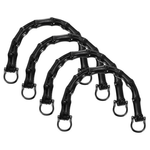 PATIKIL 竹製ハンドバッグハンドル 4個U字型交換用手作りハンドバッグハンドル トートバッグ財布作り装飾用金属バックル付き 黒画像