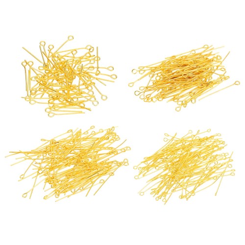 PATIKIL 20mm/30mm/40mm/50mm 9ピン qピン 丸ピン 600本 ステンレスピン ニードルアイピン 宝石作り イヤリング ネックレス ブレスレット用 レッド 金色トーン画像