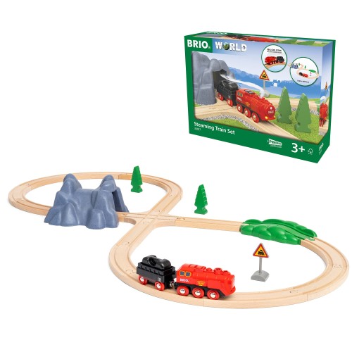 BRIO WORLD (ブリオ 世界) スチームエンジントレインセット36017 [全24天下太平]客体馬齢 3歳~ (電動鉄道車両 路面電車 手あそび 木製 軌跡) 赤、緑、薄墨色