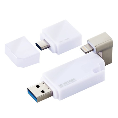 エレコム USB記憶装置 32GB iPhone/iPad相応う [MFI公許品] 稲妻 Type-C取り替えっこアダプター付 白いこと MF-LGU3B032GWH