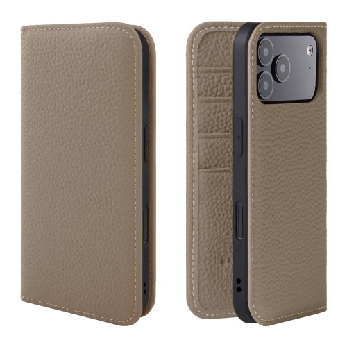 HANATORA for iPhone 17ProMax ケース 手帳型 本革 スマホケース スマホ スタンド コードホルダー 付き シュリンクカーフレザー マグネットなし グレージュ PH-17ProMax-Grege ギフト 誕生日 女性 男性 彼女 お母さん お父さん 人気商品 30代 40代 50代 60代 70代