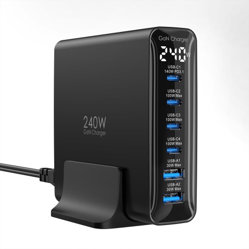TOPADRE 240w 申し受ける器 PD3.1相応う 6界面等しく手っとり早い申し受けるC1 単界面140W MAX/見せびらかす積み上げる /1.5m有線テレビ付USB 差し込み GaNFastIII 相応う パソコンに手っとり早い申し受ける相応う MacBook Pro14”/16” 相応う Macbook M4/iPad Pro/iPhone 16/15/Galaxy/Android/余分の物 (黒いこと)