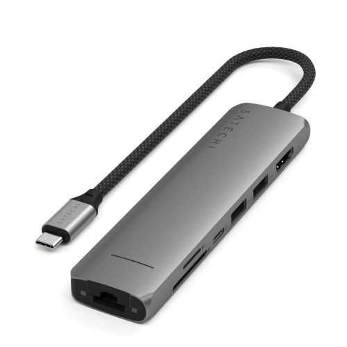SATECHI 7 インチ 1 USB-C か細いつけ加える マルチポートアダプタ（有線ローカルエリアネットワークイーサネット、100W手っとり早い申し受ける、4K@60サイクル HDMI、USB-A 10Gbps ×2高速道路資料移らす、SD/microSD相応う、MacBook Air  Pro、万覚え帳マイコン相応う）? 薄墨色