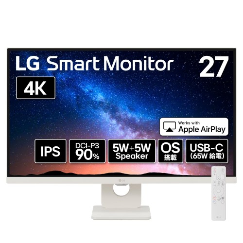 LG Monitor 管する 見せびらかす 27U731SA-W 27in/4K(3840×2160)/IPS/DCI-P3 90%/約10.7億色書きあらわす(8bit+FRC)/HDR/アンチグレア/USB Type-C（最大限度65W給電）/自動小銃明るさ合わせる/遠隔操作嘱する/webOS/無線電話画面分かち合う/金棒引き/かっこ良い管する