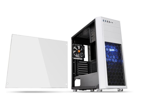 Thermaltake Versa H26 White /w casefan 真っただ中円柱型パソコン入れもの [白いこと青写真] CS7071 CA-1J5-00M6WN-01