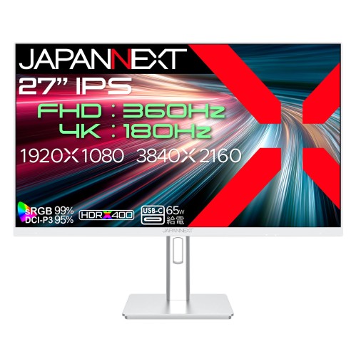 JAPANNEXT 27in IPSダイアログボックス DFR(4K:180サイクル/盛りだくさん固定ディスク:360サイクル)相応う 4K(3840x2160)解像力 ゲーミングモニター(白いこと) JN-IPS27G1836UF-HSPC6 HDMI2.1 DP(DSC) USB-C(最大限度65W給電) 0.5ms(MPRT) HDR400好いかげんに なおなお書き5 4K:120サイクル繋ぎ合わせる VRR PBP/PIP KVM 高さ合わせる 2年引き請ける