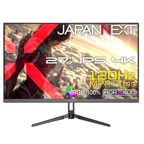 JAPANNEXT 27インチ IPSパネル搭載 120Hz/1ms(MPRT)対応 4K(3840x2160)解像度 ゲーミングモニター JN-i27G120U2 HDMI2.1 DP sRGB:100% HDR400相当 PS5 4K:120Hz接続 VRR 2年保証