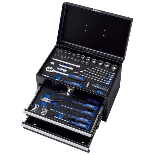 イーバリュー(E-Value) 整備工具セット ツール70点+ツールチェスト ブラック EVAマットトレー仕様 各種メンテナンス対応 バイク 自動車 DIY 日曜大工向け EST-2270BK