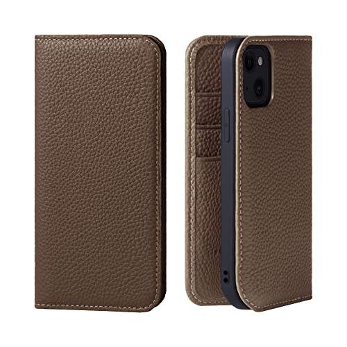 HANATORA for iPhone 13 ケース 手帳型 本革 スマホケース スマホ スタンド コードホルダー 付き シュリンクカーフレザー マグネットなし トープ PH-13-Taupe ギフト 誕生日 女性 男性 彼女 お母さん お父さん 人気商品 30代 40代 50代 60代 70代