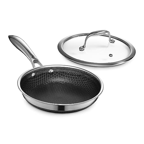 HexClad ハイブリッド ノンスティック フライパン 20cm [焦げ付き防止加工] IH/オーブン/食洗器 対応 (メーカー直販 保証付き) [ヘックスクラッド] 強化ガラス 蓋付き