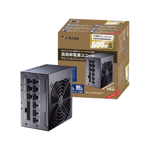 玄人志向 電源ユニット 650W ATX 電源 80 PLUS ゴールド PC電源 フルプラグイン フラットケーブル KRPW-GK650W/90+
