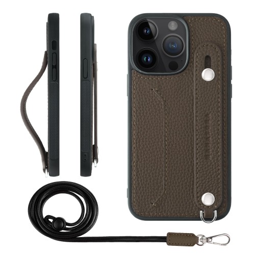 HANATORA for iPhone 14ProMax ケース 本革 耐衝撃 背面ベルト ストラップリング スマホケース スマホ スタンド機能 ネックストラップ 付き カードポケット シュリンクレザー ギフト トープ CGHGZ-14ProMax-Taupe