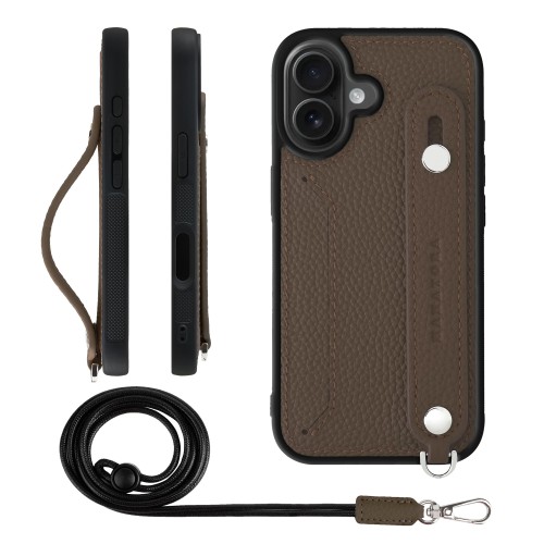 HANATORA for iPhone 17 ケース 本革 耐衝撃 背面ベルト ストラップリング スマホケース スマホ スタンド機能 ネックストラップ 付き カードポケット シュリンクレザー ギフト トープ CGHGZ-17-Taupe