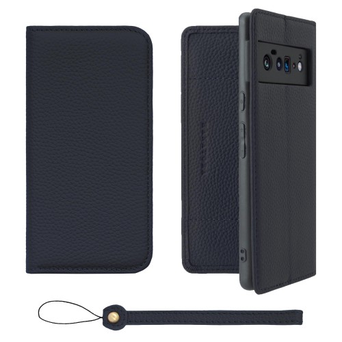 HANATORA for Google Pixel 6Pro ケース 手帳型 本革 スマホケース スマホ スタンド ストラップ 付き シュリンクカーフレザー ベルトなし マグネットなし ネイビー H0XA-GP6Pro-Navy ギフト 誕生日 女性 男性 彼女 お母さん お父さん 人気商品 30代 40代 50代 60代 70代