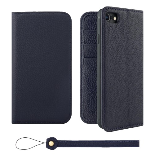 HANATORA for iPhone 8 7 SE3 SE2 (第3世代 第2世代) ケース 手帳型 本革 スマホケース スマホ スタンド ストラップ 付き シュリンクカーフレザー ベルトなし マグネ・