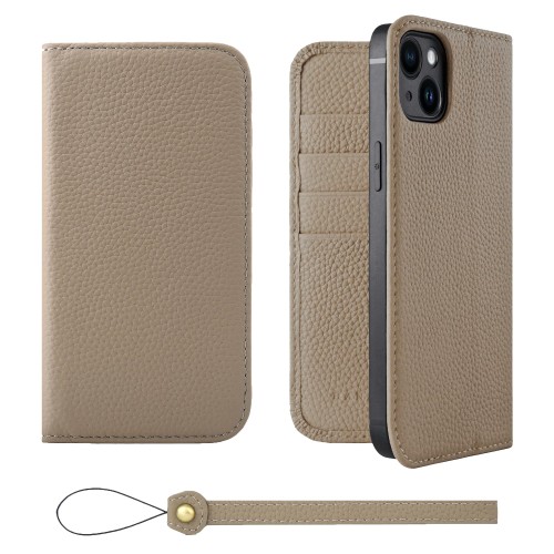 HANATORA for iPhone 14Plus ケース 手帳型 本革 スマホケース スマホ スタンド ストラップ 付き シュリンクカーフレザー ベルトなし マグネットなし グレージュ H0XA-14Plus-Grege ギフト 誕生日 女性 男性 彼女 お母さん お父さん 人気商品 30代 40代 50代 60代 70代|ケーズショップ