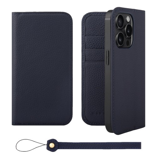 HANATORA for iPhone 15Pro ケース 手帳型 本革 スマホケース スマホ スタンド ストラップ 付き シュリンクカーフレザー ベルトなし マグネットなし ネイビー H0XA-15Pro-Navy ギフト 誕生日 女性 男性 彼女 お母さん お父さん 人気商品 30代 40代 50代 60代 70代 7,245円