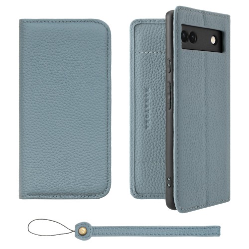 HANATORA for Google Pixel 6a ケース 手帳型 本革 スマホケース スマホ スタンド ストラップ 付き シュリンクカーフレザー ベルトなし マグネットなし ブルーグレー H0XA-GP6a-BlueGray ギフト 誕生日 女性 男性 彼女 お母さん お父さん 人気商品 30代 40代 50代 60代 70代