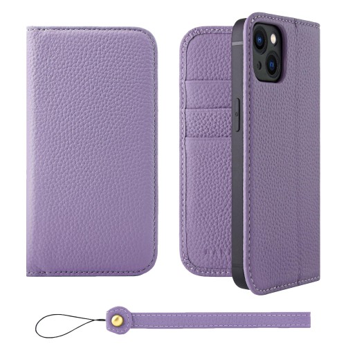 HANATORA for iPhone 13 ケース 手帳型 本革 スマホケース スマホ スタンド ストラップ 付き シュリンクカーフレザー ベルトなし マグネットなし パープル H0XA-13-Purple ギフト 誕生日 女性 男性 彼女 お母さん お父さん 人気商品 30代 40代 50代 60代 70代｜ケーズショップ