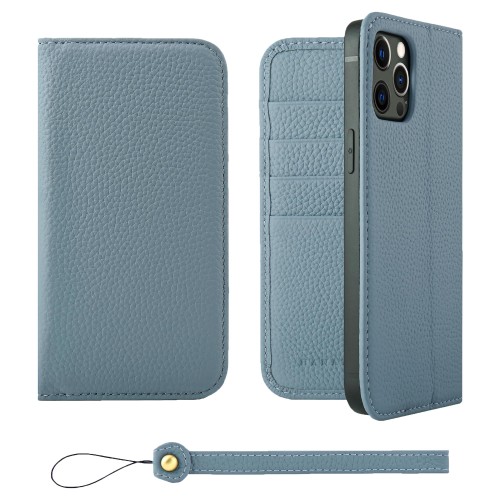 HANATORA for iPhone 12ProMax ケース 手帳型 本革 スマホケース スマホ スタンド ストラップ 付き シュリンクカーフレザー ベルトなし マグネットなし ブルーグレー H0XA-12ProMax-BlueGray ギフト 誕生日 女性 男性 彼女 お母さん お父さん 人気商品 30代 40代 50代 60代 7