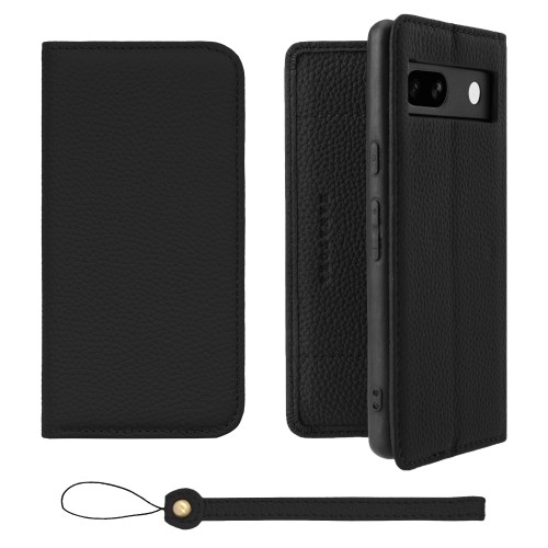 HANATORA for Google Pixel 7a ケース 手帳型 本革 スマホケース スマホ スタンド ストラップ 付き シュリンクカーフレザー ベルトなし マグネットなし ブラック H0XA-GP7a-Black ギフト 誕生日 女性 男性 彼女 お母さん お父さん 人気商品 30代 40代 50代 60代 70代｜ケーズショップ