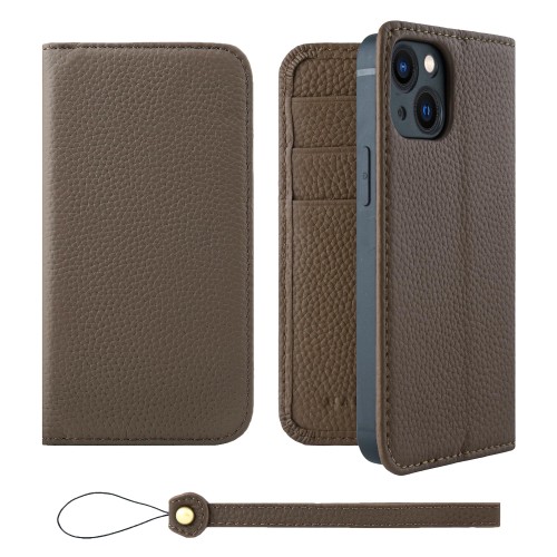 HANATORA for iPhone 13mini ケース 手帳型 本革 スマホケース スマホ スタンド ストラップ 付き シュリンクカーフレザー ベルトなし マグネットなし トープ H0XA-13mini-Taupe ギフト 誕生日 女性 男性 彼女 お母さん お父さん 人気商品 30代 40代 50代 60代 70代