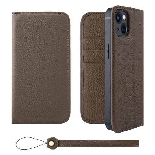 HANATORA for iPhone 14 ケース 手帳型 本革 スマホケース スマホ スタンド ストラップ 付き シュリンクカーフレザー ベルトなし マグネットなし トープ H0XA-14-Taupe ギフト 誕生日 女性 男性 彼女 お母さん お父さん 人気商品 30代 40代 50代 60代 70代