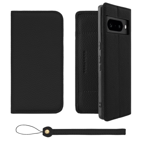 HANATORA for Google Pixel 7Pro ケース 手帳型 本革 スマホケース スマホ スタンド ストラップ 付き シュリンクカーフレザー ベルトなし マグネットなし ブラック H0XA-GP7Pro-Black ギフト 誕生日 女性 男性 彼女 お母さん お父さん 人気商品 30代 40代 50代 60代 70代