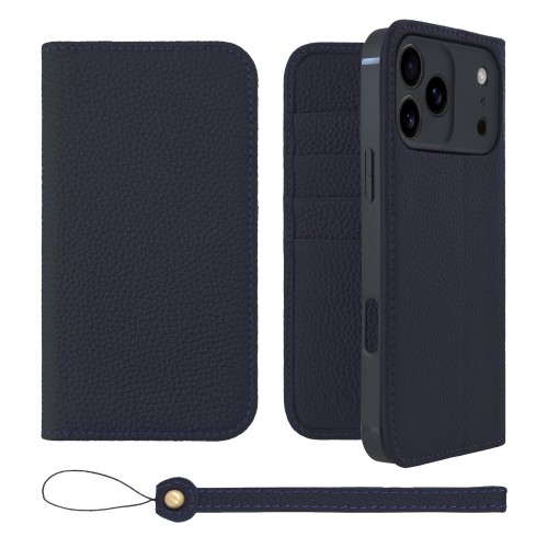 HANATORA for iPhone 17ProMax ケース 手帳型 本革 スマホケース スマホ スタンド ストラップ 付き シュリンクカーフレザー ベルトなし マグネットなし ネイビー H0XA-17ProMax-Navy ギフト 誕生日 女性 男性 彼女 お母さん お父さん 人気商品 30代 40代 50代 60代 70代