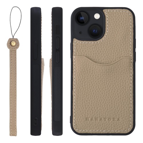 HANATORA for iPhone 13mini ケース 本革 耐衝撃 バンパー型 スマホケース スマホ ストラップ 付き シュリンクレザー ギフト グレージュ CPGGZ-13mini-Grege