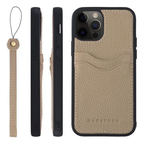 HANATORA for iPhone 12 12Pro ケース 本革 耐衝撃 バンパー型 スマホケース スマホ ストラップ 付き シュリンクレザー ギフト グレージュ CPGGZ-12Pro-Grege