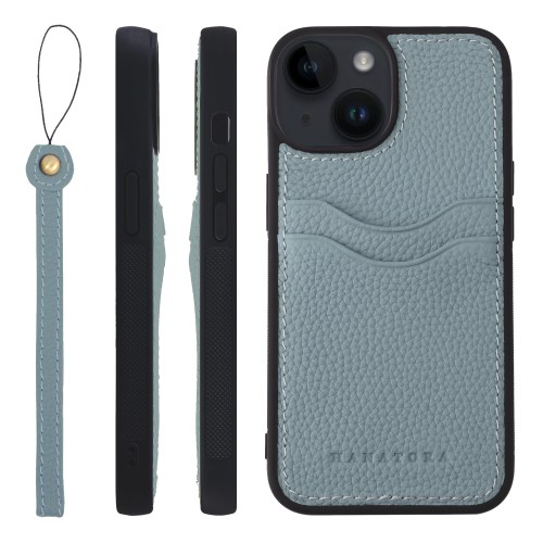 HANATORA for iPhone 14 ケース 本革 耐衝撃 バンパー型 スマホケース スマホ ストラップ 付き シュリンクレザー ギフト ブルーグレー CPGGZ-14-BlueGray
