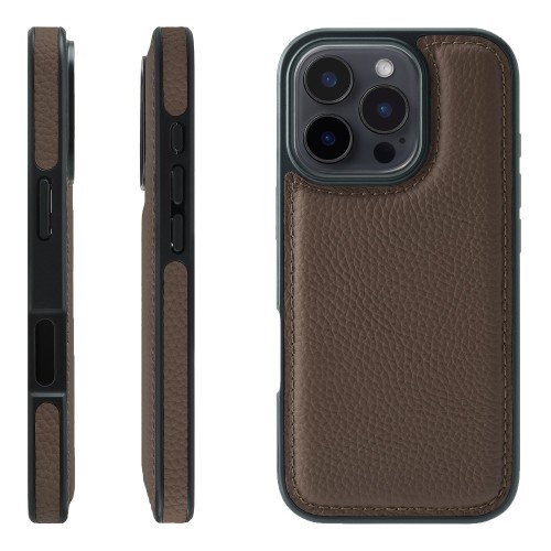 HANATORA for iPhone 16Pro ケース 本革 耐衝撃 バンパー型 スマホケース スマホ 側面本革 シュリンクレザー ギフト トープ WPG-16Pro-Taupe