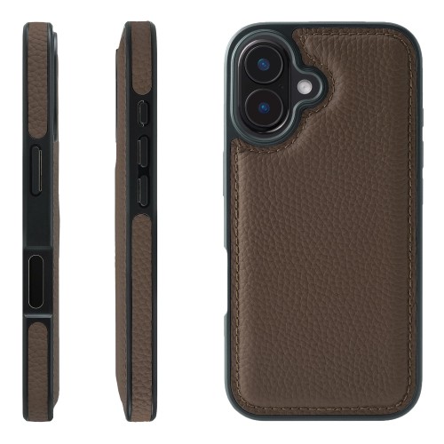 HANATORA for iPhone 16 ケース 本革 耐衝撃 バンパー型 スマホケース スマホ 側面本革 シュリンクレザー ギフト トープ WPG-16-Taupe