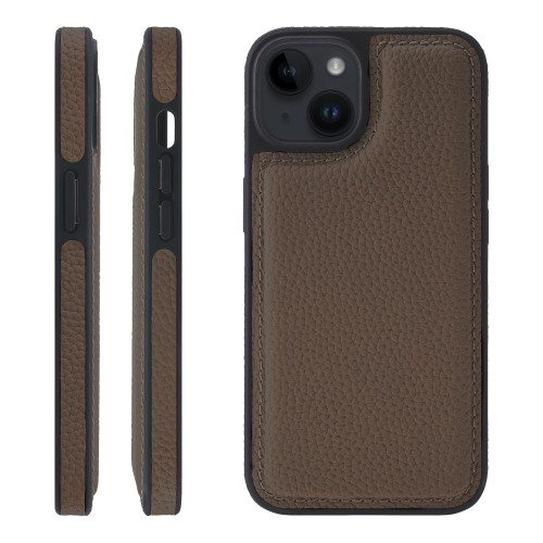 HANATORA for iPhone 14 ケース 本革 耐衝撃 バンパー型 スマホケース スマホ 側面本革 シュリンクレザー ギフト トープ WPG-14-Taupe