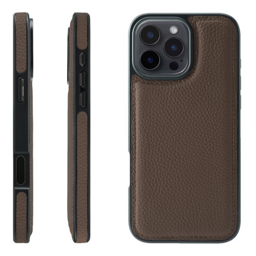 HANATORA for iPhone 16ProMax ケース 本革 耐衝撃 バンパー型 スマホケース スマホ 側面本革 シュリンクレザー ギフト トープ WPG-16ProMax-Taupe