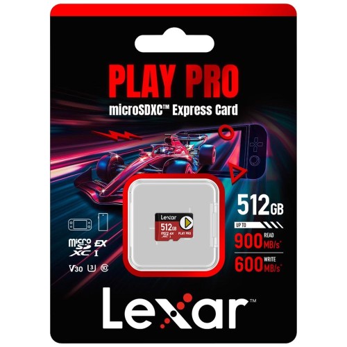 Lexar PLAY PRO microSDXC Express歌留多 512GB 最大限度読み込む900MB/s 最大限度書込600MB/s Nintendo Switch 4K映像 ド貸し付け金相応う 雨合羽 耐衝撃